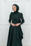 Zehra Bilek Taş Detay Organze Kumaş Tesettür Prenses Abiye Zümrüt Zümrüt