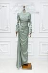 Frezya Pelerin Drape Detay Saten Kalem Tesettür Abiye Mint Yeşili Mint Yeşili