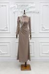 Elmas Taş Detay Krep Kumaş Kalem Tesettür Abiye Vizon Vizon
