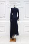 Gamze Omuz Pelerin Taş Detay Tül Tesettür Abiye Lacivert Lacivert