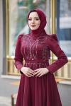 Zerra Prenses Midi Boy Taş Detay Tafta Abiye Bordo Bordo