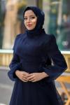 Helen  Omuz Kuşak  Kabarık Dalya Kumaş Kloş Abiye Lacivert Lacivert