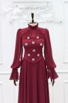 Umay Taşlı Ve Korseli Şİfon Kumaş Kloş Tesettür Abiye Bordo Bordo