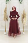 Myday Midi Boy Dalya Kloş Abiye Bordo Bordo