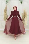 Myday Midi Boy Dalya Kloş Abiye Bordo Bordo