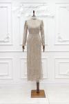 Bolessa Taş Ve Pul İşleme Kumaş Kalem Tesettür Abiye Krem Krem