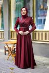 Silva Çapraz Taş Detay Saten Kloş Abiye Bordo Bordo