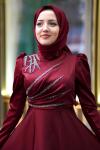 Silva Çapraz Taş Detay Saten Kloş Abiye Bordo Bordo