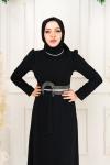 Queen Göbek Taş Detay Krep Kalem Abiye Siyah Siyah
