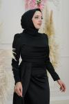 Fidan Drapeli Asetat Saten Kalem Abiye Siyah Siyah