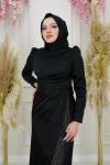 Ovella Püsküllü Zara Saten Kalem Abiye Siyah Siyah