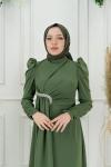 Hayal Bel Yan Taş Detay Jesika Kalem Tesettür Abiye Haki Haki