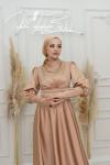 Begonya Balon Kol Asetat Saten Kloş Abiye Gold Gold