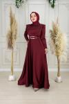 Orkide Göğüs Drape Kuşak Aynalı Kemer Asetat Kumaş Kloş Abiye Bordo Bordo