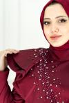 Leylak Apolet Taş Detay Asetat Saten Kloş Abiye Bordo Bordo
