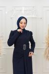 Esse Taş Detay  Esnek Örme Tesettür Kalem Abiye Lacivert Lacivert