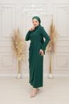 Lola  Belden Drape Detay Krep Tesettür Kalem Abiye Zümrüt Zümrüt
