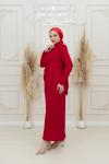 Lola  Belden Drape Detay Krep Tesettür Kalem Abiye Kırmızı Kırmızı