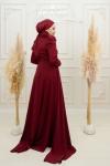 Hayal Bel Yan Taş Detay Jesika Kalem Tesettür Abiye Bordo Bordo