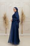 Miray Bel V Yaka İçi Taş Detay Işıltı Kloş Abiye Lacivert Lacivert