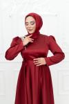 Asella Omuz Taş Detay Asetat Saten Kloş Abiye Bordo Bordo