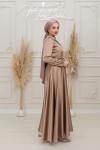 Rana Gerdan Taş Detay Kemer Taşlı Saten Tesettür Kloş Abiye Gold Gold