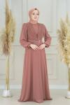 Lamia Gögüs Pilise Kuşak Aynalı Taşlı Kemer Şifon Abiye Pudra Pudra