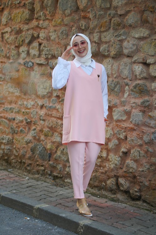 Linda Üçlü Süveter Takım Pembe Pembe
