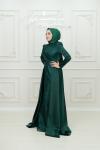 Sellin Saten Pelerin Detay Simli Tül Tesettür Kalem Abiye Zümrüt Zümrüt