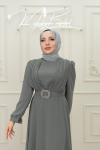 Lamia Gögüs Pilise Kuşak Aynalı Taşlı Kemer Şifon Abiye Soft Mint Soft Mint