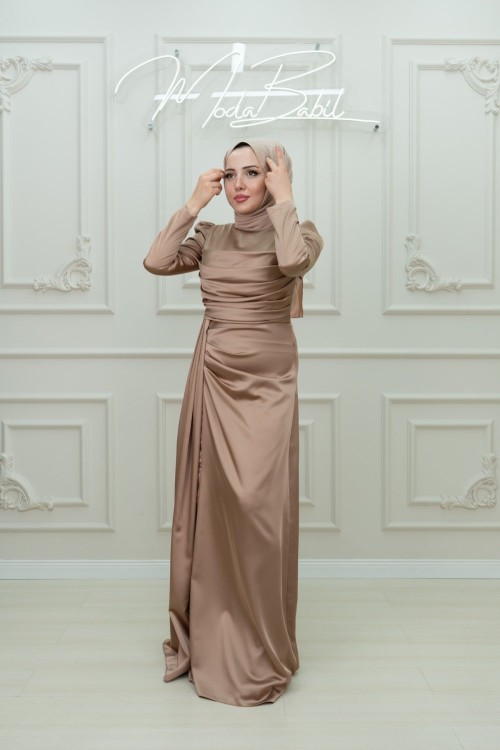 Fidan Drapeli Asetat Saten Kalem Abiye Gold Gold