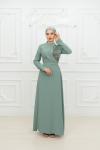 Ketrin  Drape Kuşak  Taş Detay Tesettür Kloş Abiye Mint Mint Yeşili