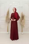 Lamia Gögüs Pilise Kuşak Aynalı Taşlı Kemer Şifon Abiye Bordo