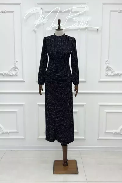 İzel Göğüs Büzgülü Esnek Örme Kumaş Kalem Tesettür Abiye Lacivert