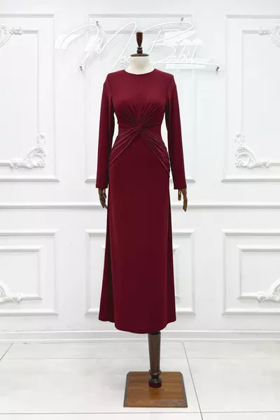 Talya Çapraz Bağlama Sendy kumaş kalem Tesettür Abiye Bordo